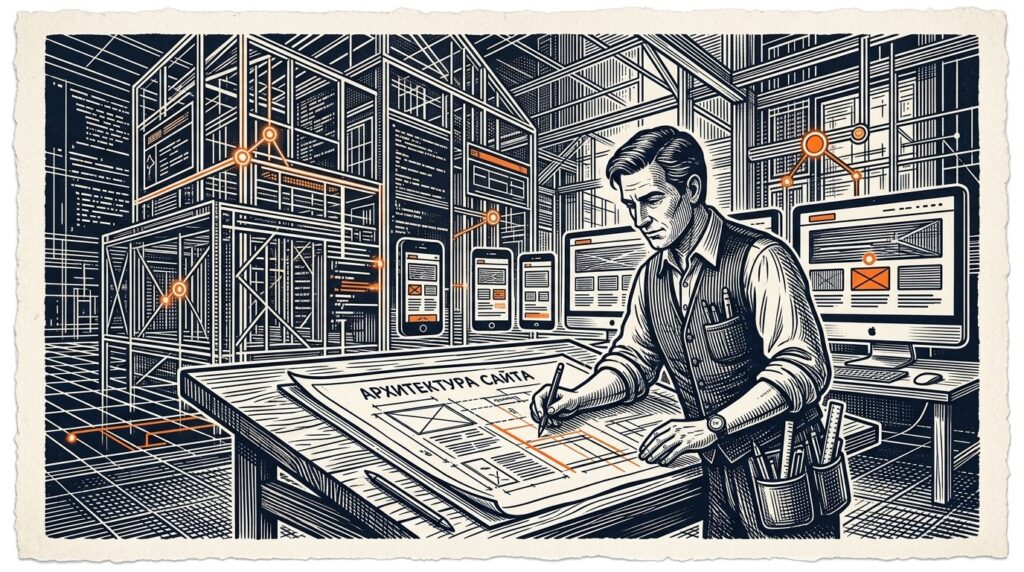 Веб-дизайнер как архитектор проектирует адаптивный каркас и инженерные коммуникации цифрового здания сайта.